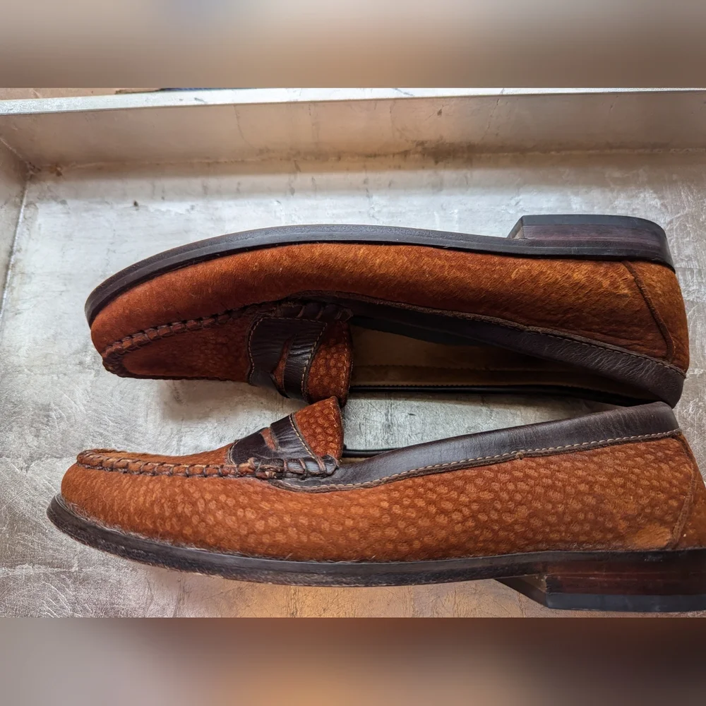 Darc Cuir Leather Penny Loafers Size 39, 8.5 Argentina Two Tone Preppy Academia